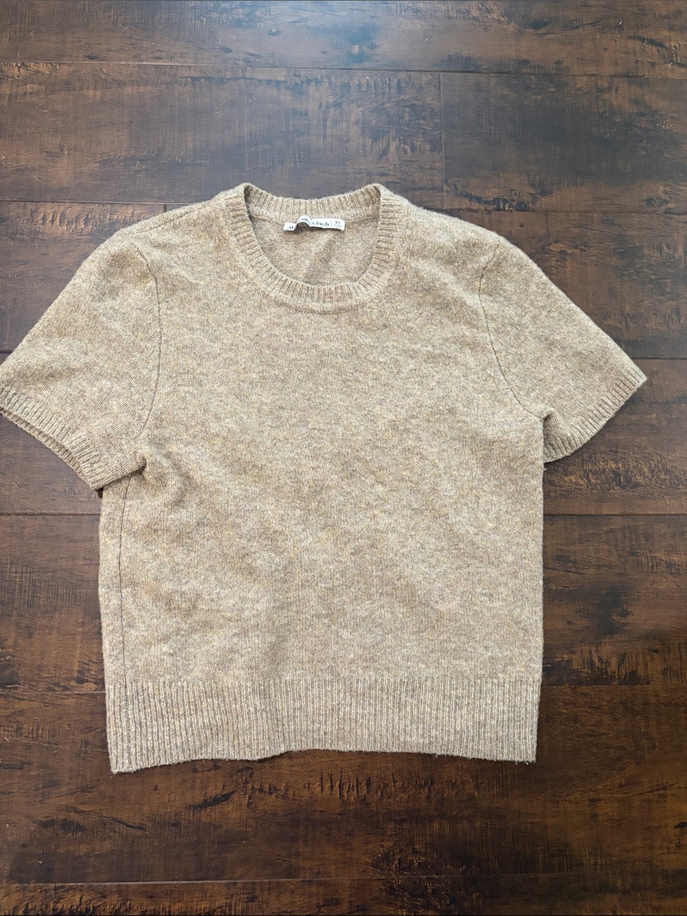Short-Sleeve Wool Blend Sweater - Beige